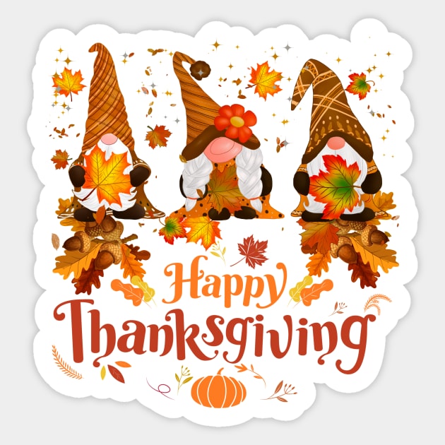 Happy Thanksgiving Gnomes Autumn Leaves Sticker by TammyWinandArt